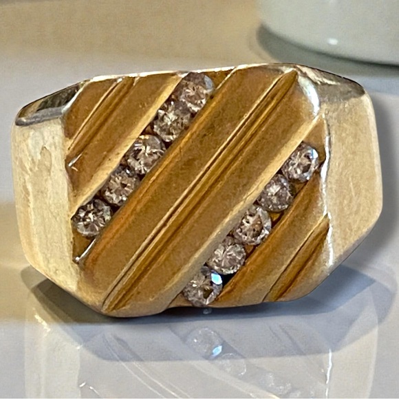 MENS Vintage Estate 14K Yellow Gold Square Face STATEMENT Ring Fancy Style 9.25